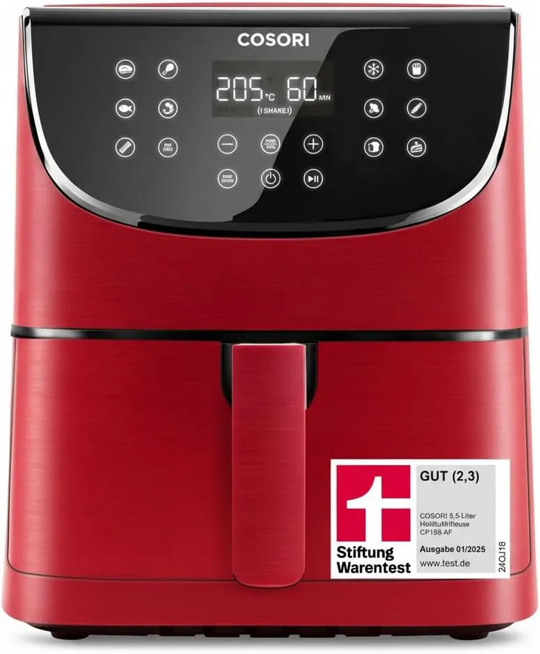 Heißluftfritteuse CP158-AF COSORI, 11-in-1 Airfryer mit Shake-Reminder, Online-Rezepte, Rot, Testsieger 2024 Stiftung Warentest